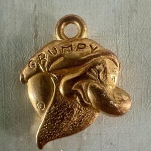 Vintage Grumpy Dwarf Charm Pendant Gold Tone Disney Character Jewelry